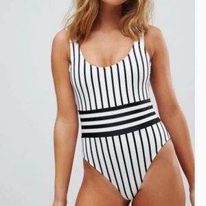 ASOS black and white striped one-piece swimsuit